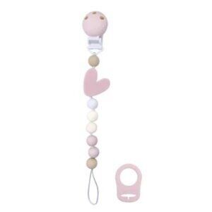 Kushies Silibeads Food Grade Pacifier Clip NIB - Pink Heart